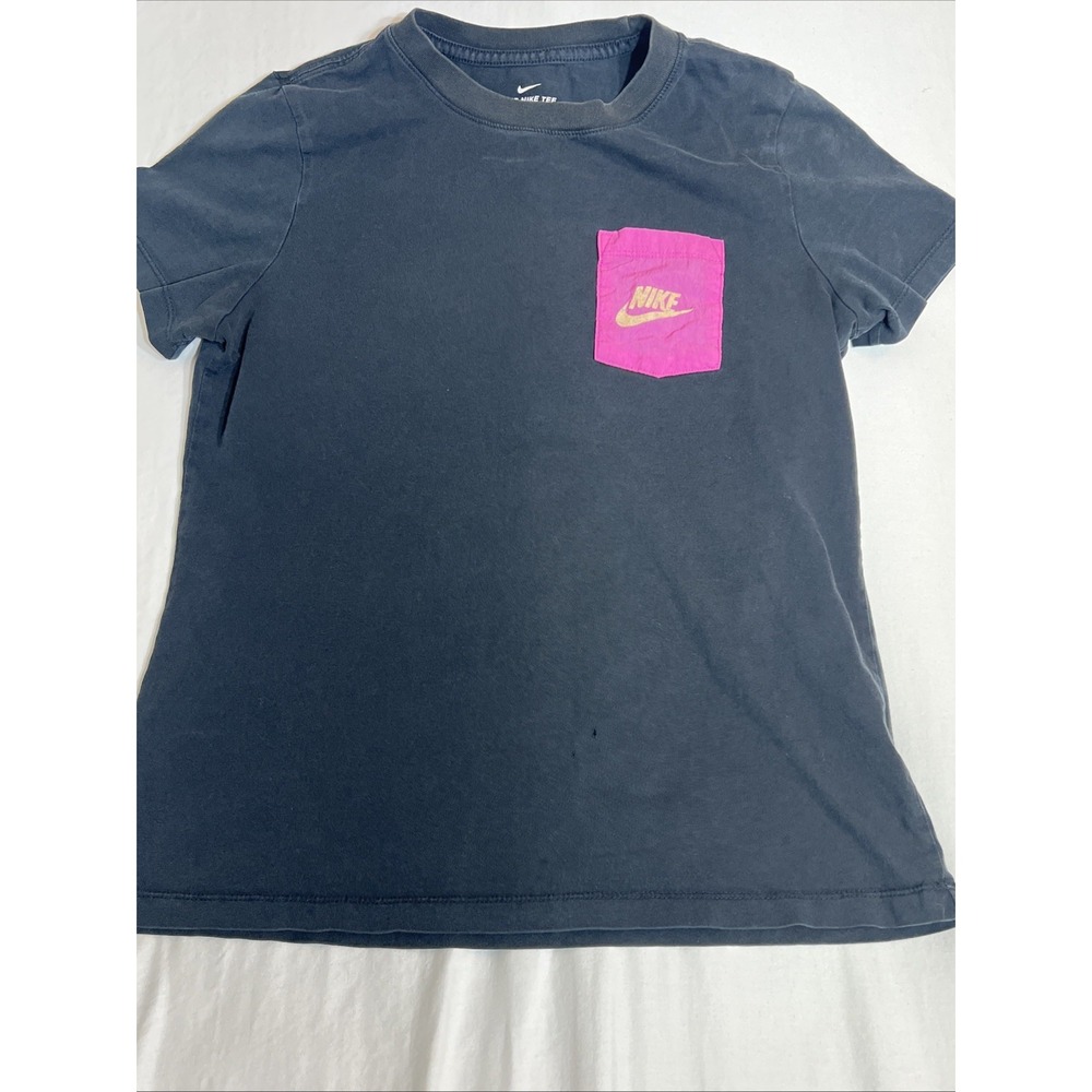 Nike Short Sleeve Pocket T-Shirt Black Pink Gold Logo Cotton Tee Mens Medium
